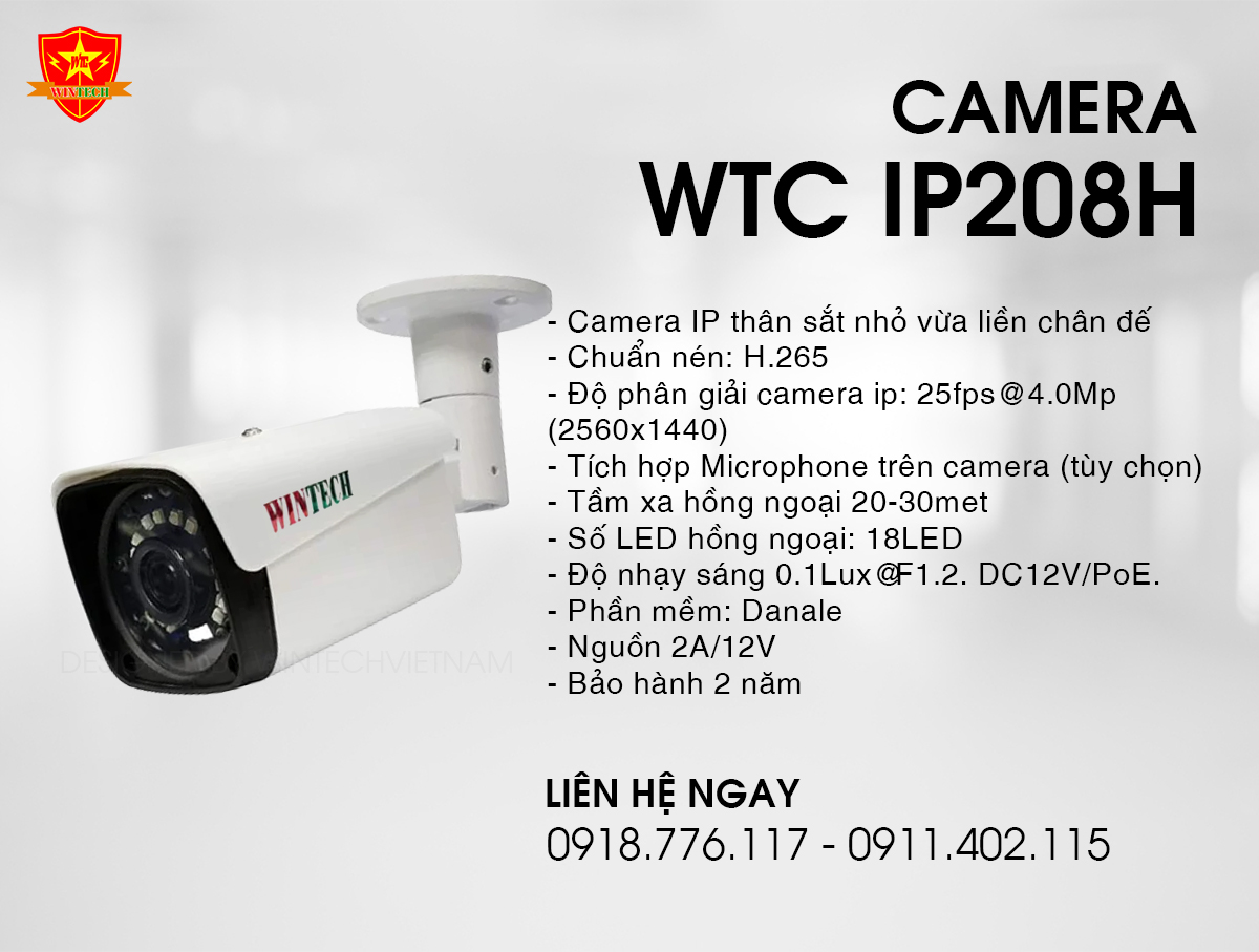 Camera WTC IP208H - 4.0MP -  POE+MIC